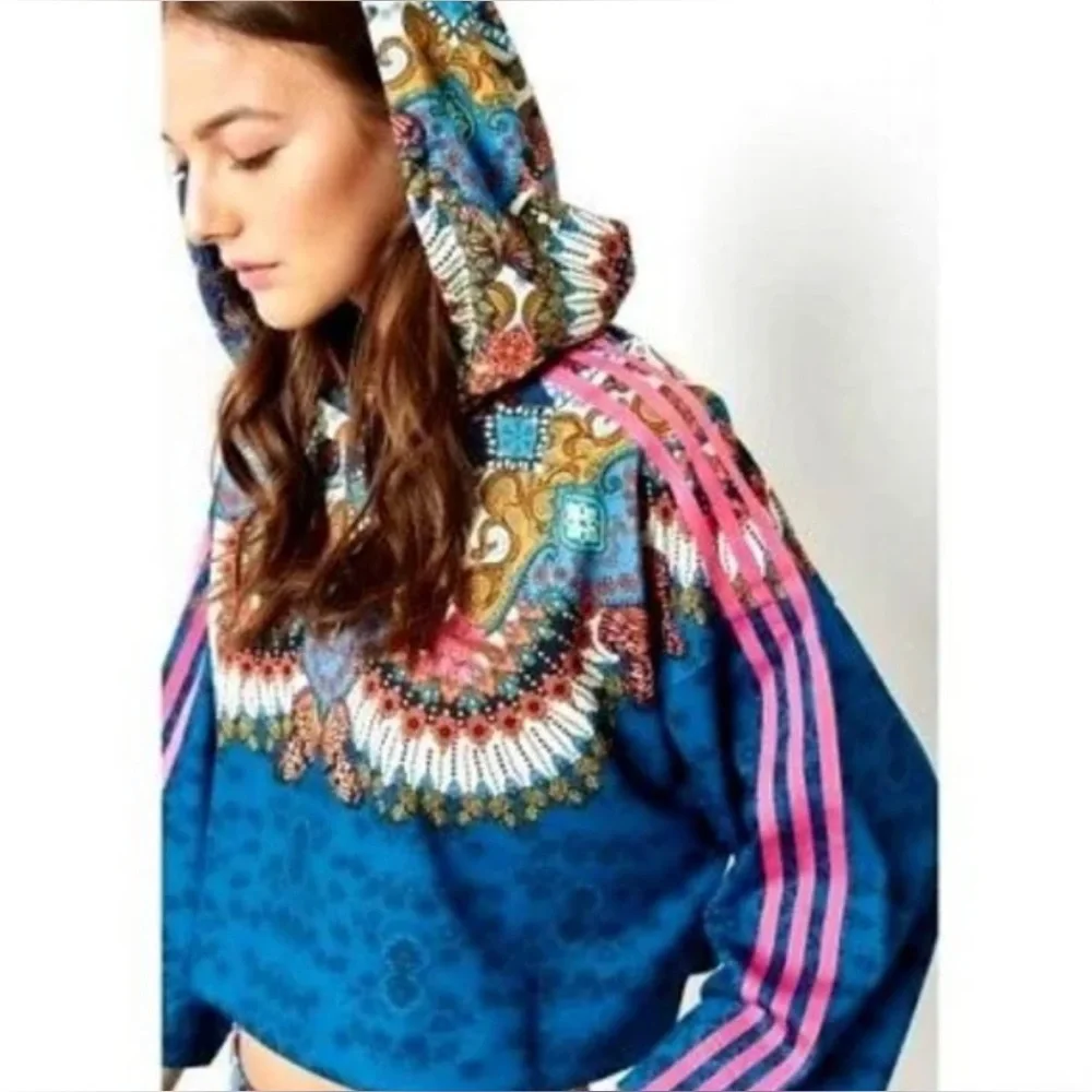 adidas x FARM Rio Borbomix Cropped Hoodie XS Women’s Printed Sweatshirt - Picture 1 of 10